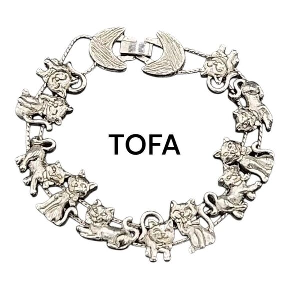 TOFA Silver Cat Bracelet signed - Picture 1 of 13